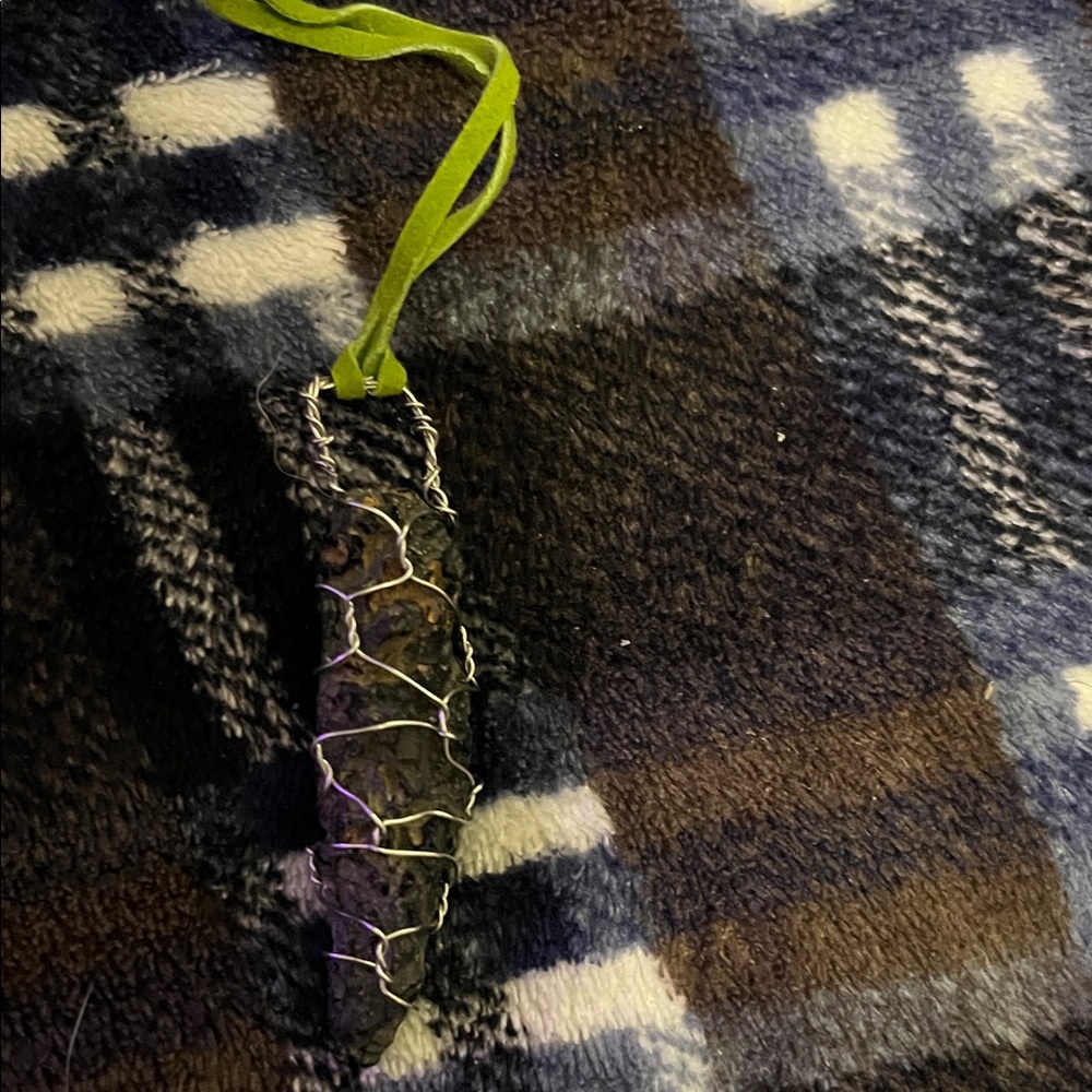 Wire-Wrapped Pendant Necklace with Green Cord